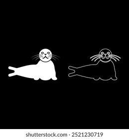 Seal lying set icon white color vector illustration image solid fill outline contour line thin flat style