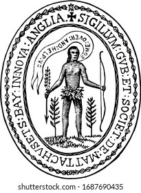 Seal Of Massachusetts Bay Company, Vintage Illustration