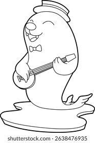Seal Musician Guitar Music Animal Vector Graphic Art Illustration