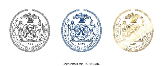 Seal Of New York. Badges Of New York County. Boroughs Of New York City. Vector Illustration