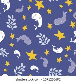 seal ocean seamless pattern design. Perfect for nursery and textile design