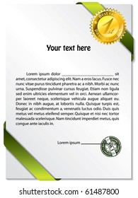 Seal on green ribbon and paper