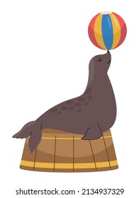 seal playing with balloon character