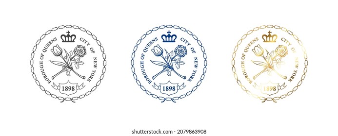 Seal of Queens. Badges of Queens. Boroughs of New York City. Vector illustration