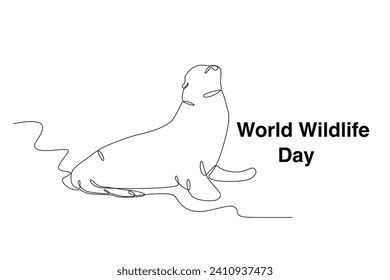 A seal is relaxing. World Wildlife Day one-line drawing