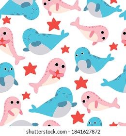 seal saemless pattern. cute animal pattern. cartoon furr seal. Stock vector illustration.