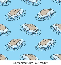 Seal Sea lions on ice Seamless Pattern vector brown