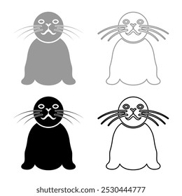 Seal set icon grey black color vector illustration image solid fill outline contour line thin flat style