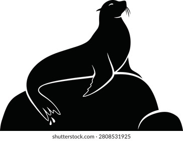 Seal sitting on rock looking up isolated on transparent background