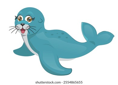 seal smiling in cartoon style, marine animal, vector illustration with white background.