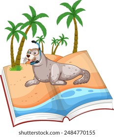 Seal with snorkel on open book beach