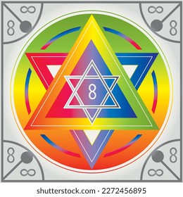 Seal of Solomon Icons Illustration Star in Circle Symbol Alchemy Sacred Geometry Rainbow Colors