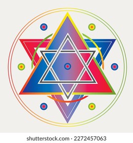 Seal of Solomon Icons Illustration Star in Circle Symbol Alchemy Sacred Geometry Rainbow Colors