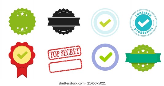 Seal stamp badge round award icon vector or circle approve quality and guarantee premium rubber sticker emblem red green blue color isolated blank empty template illustration 