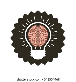 seal stamp with bulb light with brain icon over white background. colorful design. vector illustration