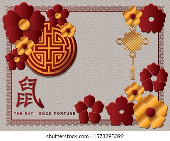 Seal stamp and flowers design, Chinese happy new year china holiday greeting celebration and asian theme Vector illustration