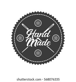 seal stamp of hand made concept with button and neddle icon over white background. vector illustration