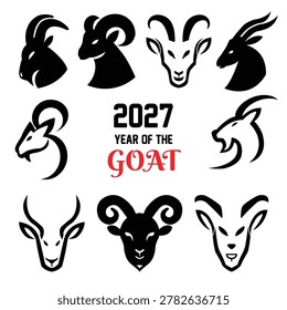 The seal stamp image for the Year of the goat in 2027, 2027 Goad zodiac year icon design, traditional style seal stamp of Chinese character with goat illustration for 2027 Chinese  New Year.