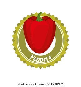 seal stamp with red pepper vegetable icon inside. healthy and natural food design. vector illustration