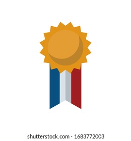 Seal stamp with ribbon flat style icon design, Winner first competition success sport best leadership compete and challenge theme Vector illustration