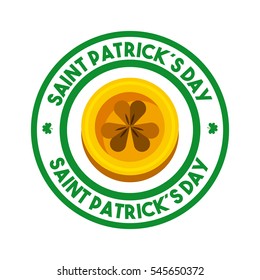 seal stamp of Saint Patricks Day concept with gold coin  icon over white background. colorful design. vector illustration