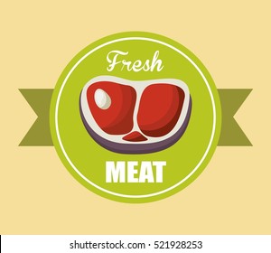 seal stamp with steak of meat over yellow background. healthy food design. vector illustration