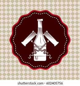 seal stamp with wine bottle and corkscrews. colorful design. vector illustration