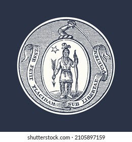 Seal of the State of Massachusetts, vintage engraved illustration. 