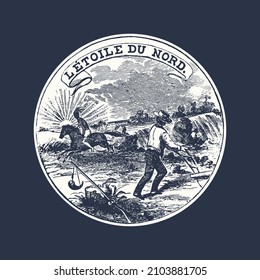 Seal of the State of Minnesota, vintage engraved illustration. 