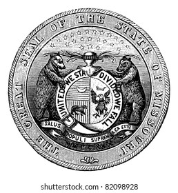 Seal of the State of Missouri, vintage engraved illustration.  Trousset encyclopedia (1886 - 1891).