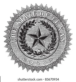 Seal of the State of Texas, vintage engraved illustration. Seal of the State of Texas isolated on white. Trousset encyclopedia (1886 - 1891).