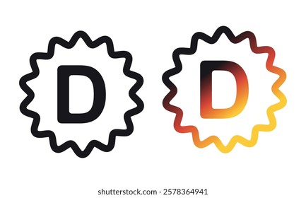  Seal, sticker with letter D. Deutschland. Germany. Vector linear icon illustration isolated on white background.