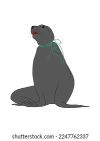 Seal suffering of being stuck in plastic rope tighten around his neck. Reusable and recyclable packaging necessity awareness