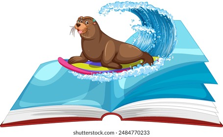 Sellar el surf en una ola de un libro abierto