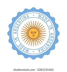 Sello con el texto "Hecho en Argentina". Calidad del logotipo. Calidad de las etiquetas premium. Sol argentino en el centro. Ilustración del vector