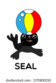 seal, vector animal cartoon, coloring book or page