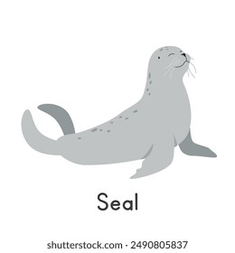 Seal vector illustration. Cute seal or pinniped cartoon clipart, animal in flat style. Sea animals, underwater creatures, ocean animals, marine life concept. Seal vector design isolated on white