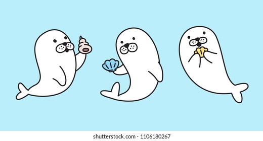 seal vector logo icon walrus sea lion bear polar bear shell illustration character cartoon