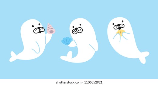 seal vector logo icon walrus sea lion bear polar bear shell illustration character cartoon doodle