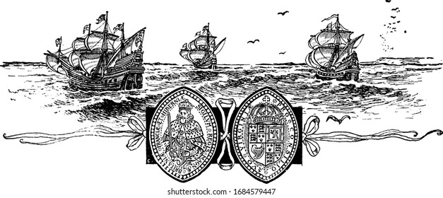 The Seal Of The Virginia Company, Vintage Illustration