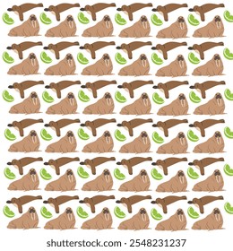 seal, walrus with fruit as a pattern background