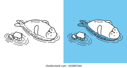 Seal walrus swimming doodle illustration vector