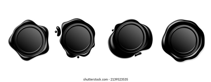 Seal wax 3d. Black Wax candle stamp. Realistic vector render design elements.