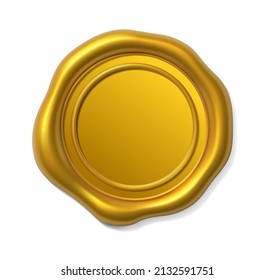 Seal wax 3d. Gold Wax candle stamp. Realistic vector render design elements.