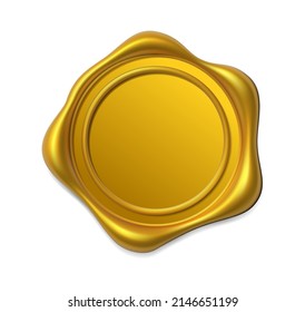 Seal wax 3d. Gold Wax candle stamp. Realistic vector render design elements.