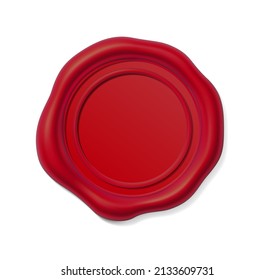 Seal wax 3d. Red Wax candle stamp. Realistic vector render design elements.