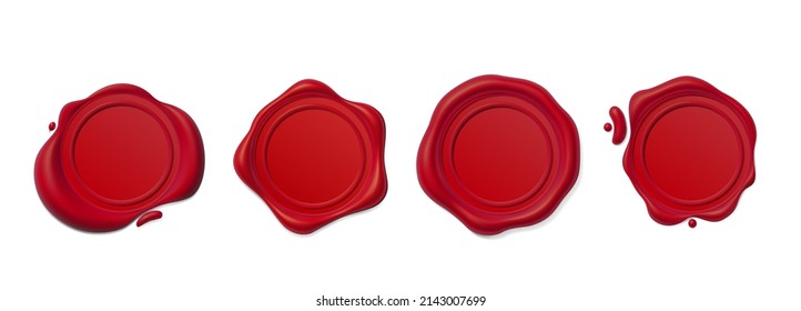 Seal wax 3d. Red Wax candle stamp. Realistic vector render design elements.