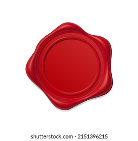 Seal wax 3d. Red Wax candle stamp. Realistic vector render design elements.