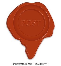 Seal wax stamp. Post imprint on a brown stamp. Isolated impress for design certificate or document, letter, envelope. Protection and certification, guarantee and quality mark. Vector illustration.