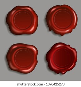 Seal wax stamps vector set. Collection of  red stamp wax for certificate and document. Vector illustration.